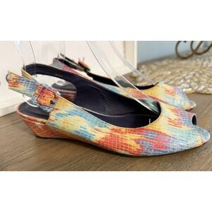 Vaneli Colorful Boho Slingback Wedge Sandals Artsy Resort Summer 5.5 Peep Toe